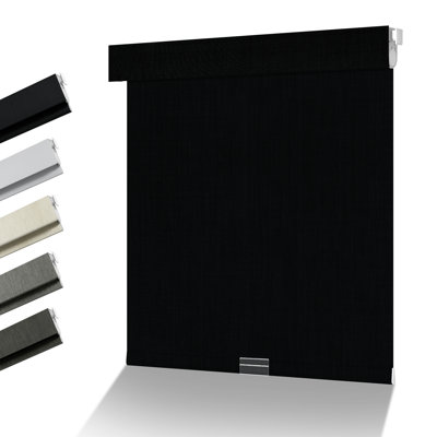 No Drill No Tools Blackout Roller Shades for Windows, Cordless Roller Blinds with Linen Fabric-Matched, Easy to Install Custom Shades for Home Office Door, Black, 30"W X 72"H