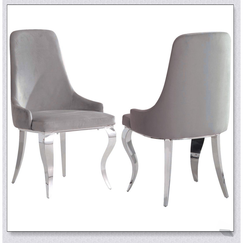 Chaises de salle à manger rembourrées grises et chromées (ensemble de 2), velours doux, sièges modernes et durables pour une salle à manger élégante