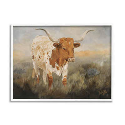 «Longhorn Bovins broutant encadré sur bois» par Kathy Winkler, peinture