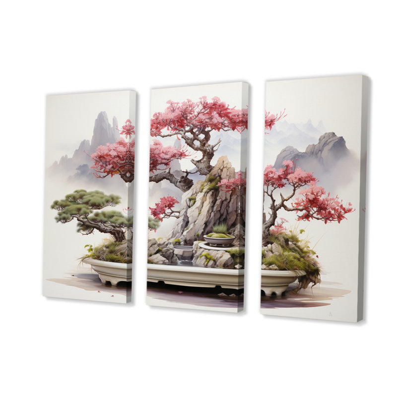 Asian Art Bonsais Wisdom V - ensemble de reproductions d'art mural asiatique, H 32 po x l 48 po x P 1 po