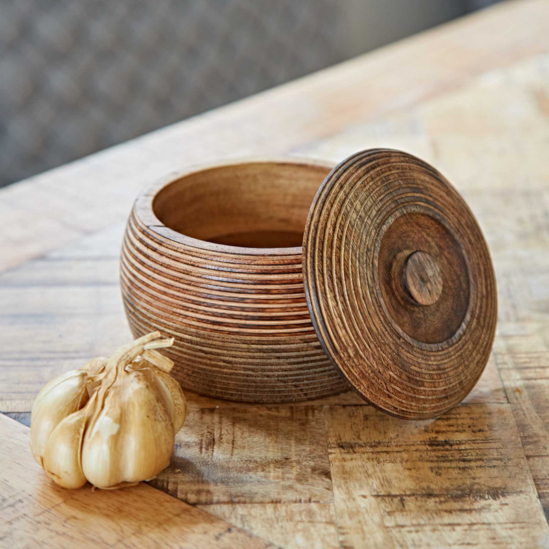 Makula Natural Mango Wood Bowl with Lid, 8.5cm H x 13cm W x 13cm D