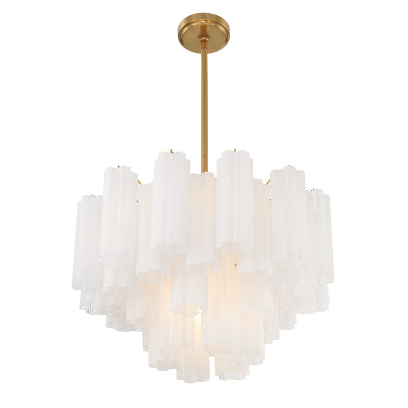 Lustre à niveaux Arras, Laiton vieilli, Blanc laiteux, H 14,25 po x l 22 po x P 22 po