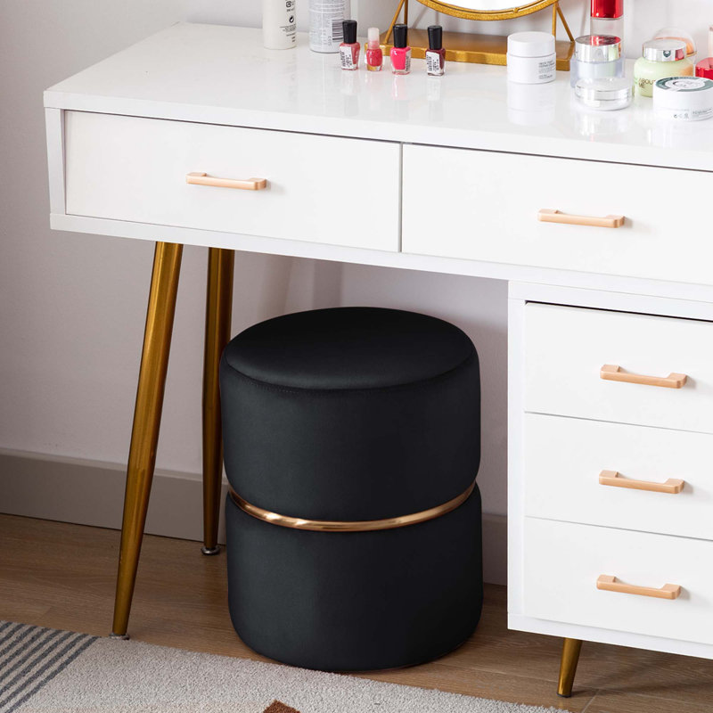 Artin 36cm W Velvet Round Footstool, Black