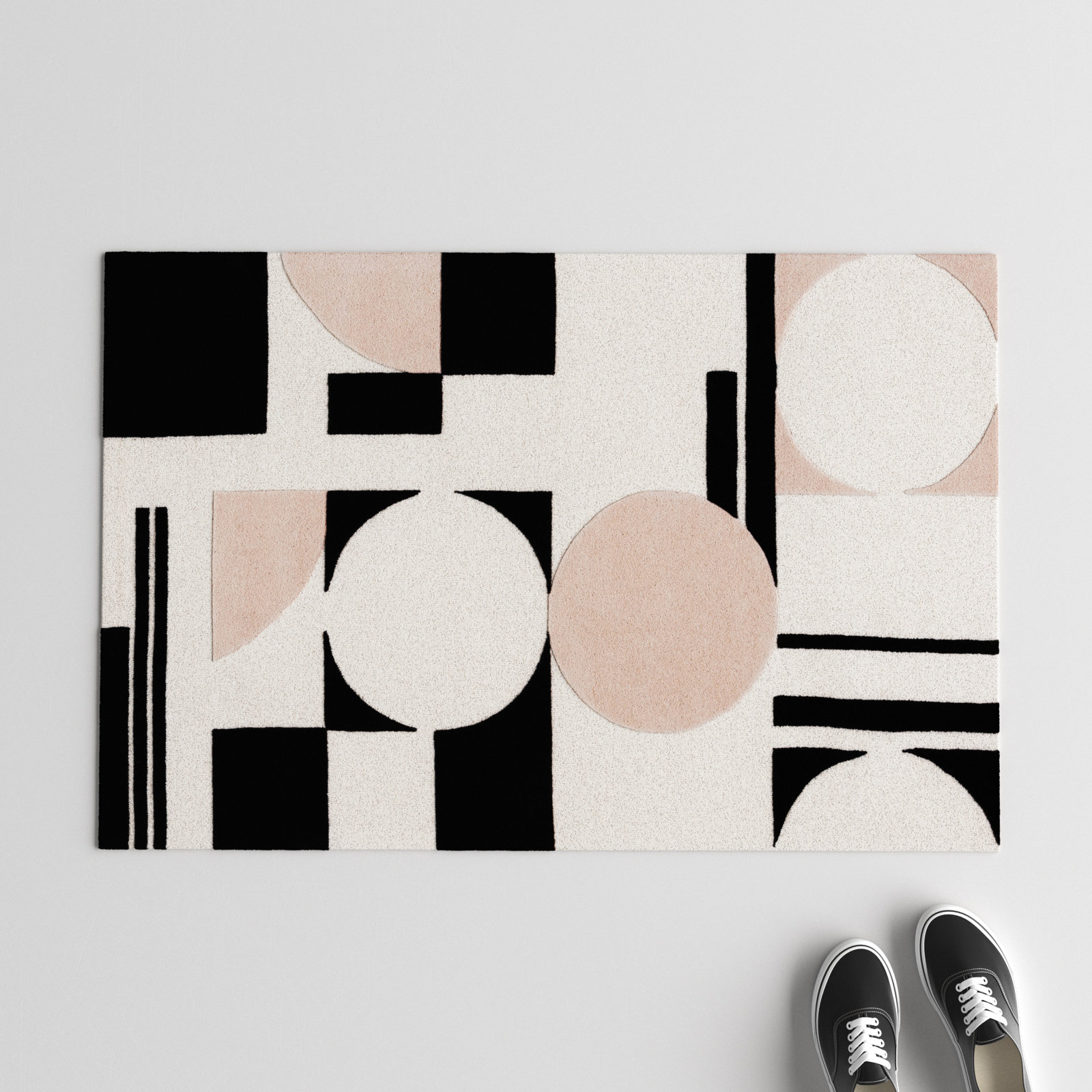 Felipe Blush Black Hand-Woven Wool Geometric Rug, Rectangle 2' x 3'