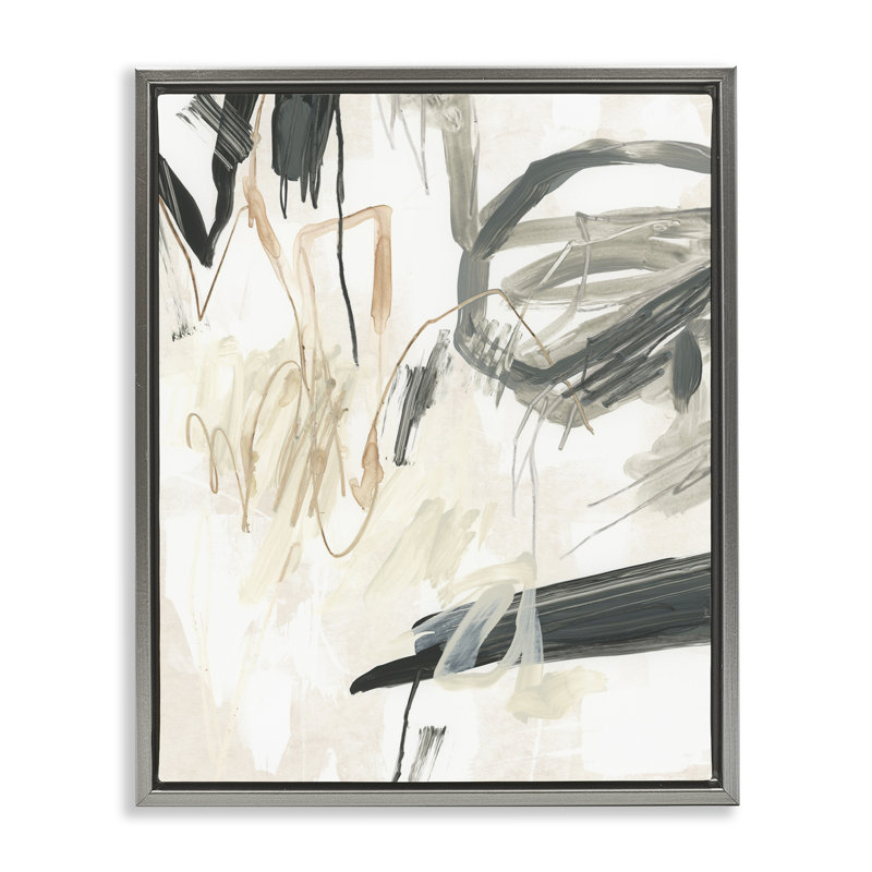 Art mural sur toile gribouillis abstrait par June Erica Vess, Cadre flottant gris lustré, H 21 po x l 17 po