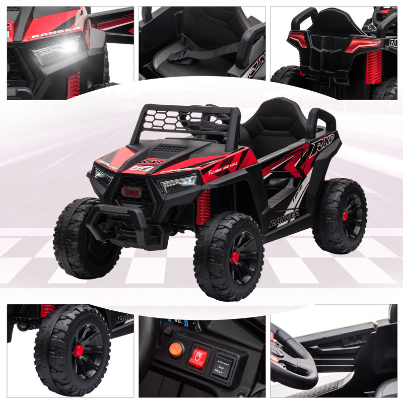 12V Black and Red Kids Off-Road UTV Ride-On