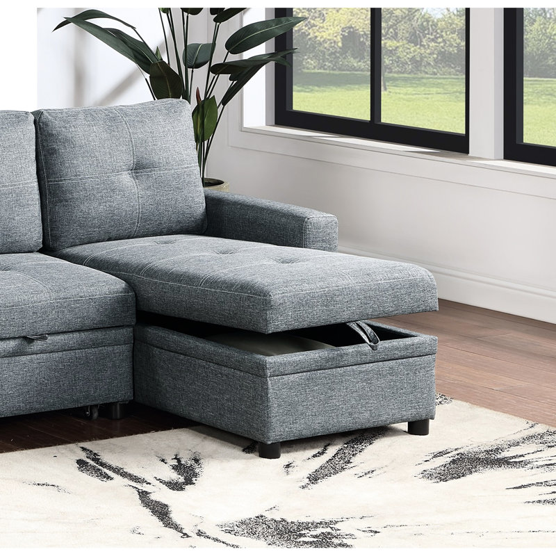 Canapé modulaire en polyfibre avec dossier escamotable et rangement en méridienne gris foncé