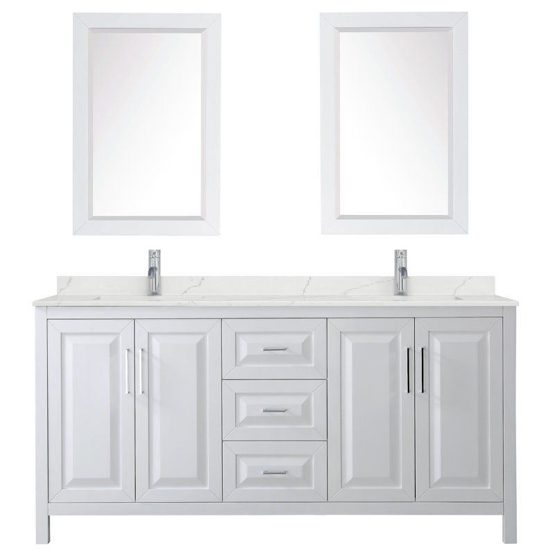 Daria 72 in. with Mirror Vanity, White Quartz, White, Polished Chrome