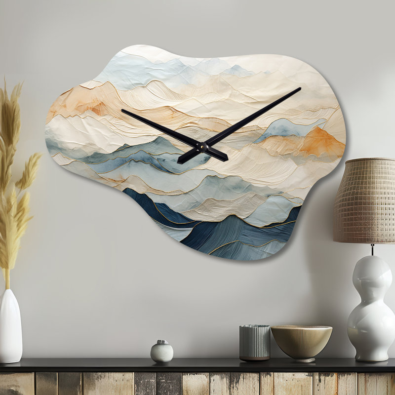 Danjou Majestic Mountain Peaks - Montagnes de forme irrégulière, horloge métallique beige, Grand