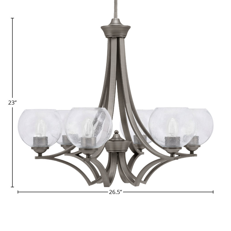 Zilo 6 Light Uplight Chandelier Shown With 5.75" Glass, Graphite, Clear Bubble