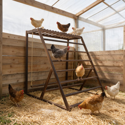 Perchoir à plusieurs niveaux avec balançoire, échelle de poulet en bois et support d'activité pour 8 à 10 poules