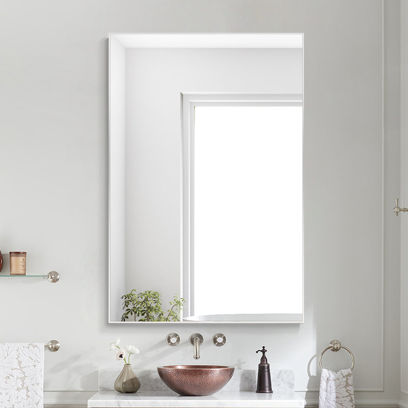 Lucson Aluminum Framed Rectangle Bathroom Mirror Wall Mounted Vanity Mirror, White, 38" X 26"