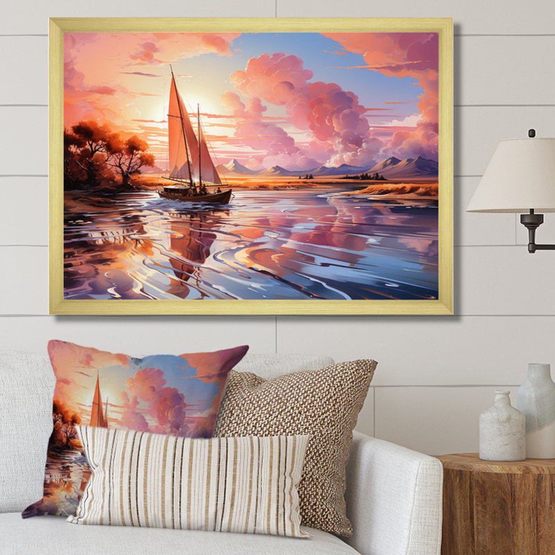 «Clouds Whimsical Wanderers - Nautical & Beach», reproductions d'art mural, Cadre flottant doré, H 12 po x l 20 po x P 1 po