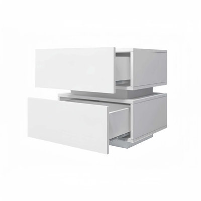 Table de chevet 2 tiroirs ultrabrillante avec table de chevet à lumière RVB avec contrôle Bluetooth