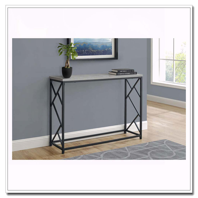 Table d'appoint, console, vestibule, étroit, canapé, salon, chambre à coucher, stratifié gris, métal noir, contemporain, moderne