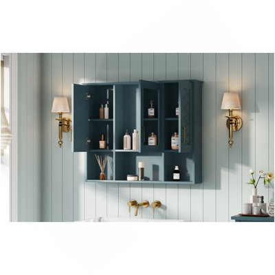 Armoire à pharmacie murale 35 po 2 en 1 avec tablettes réglables et portes à fermeture douce, miroir haute définition avec rangement pour meuble-lavabo de salle de bain