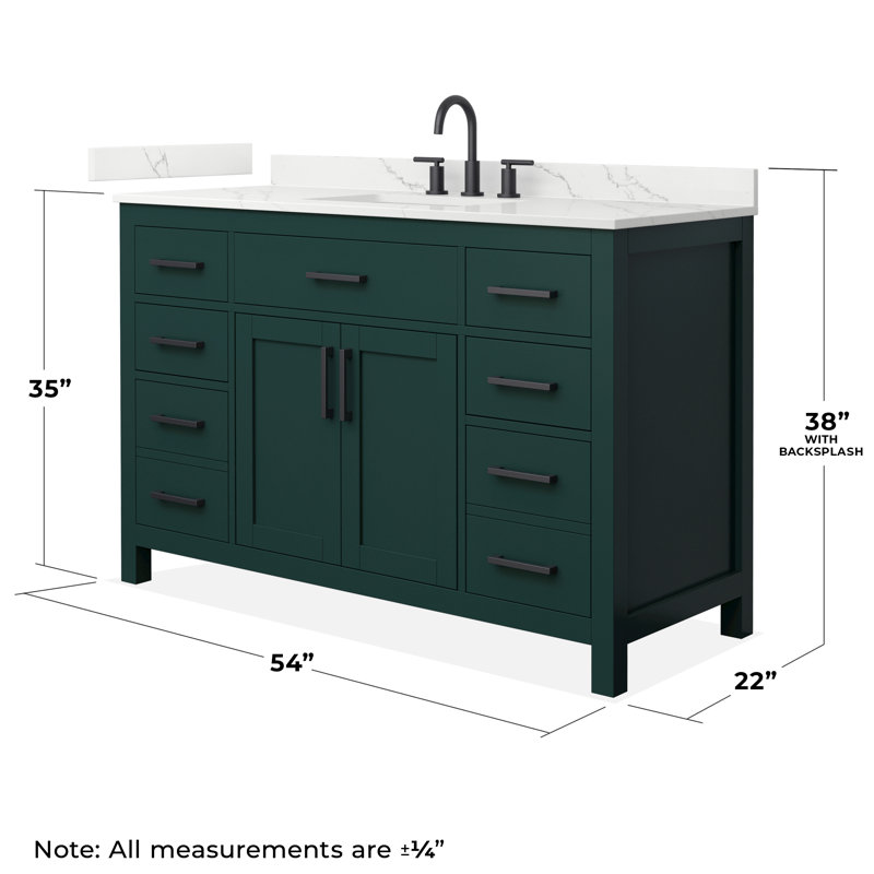 Beckett 54" Freestanding Single Bathroom Vanity with Quartz Top, Giotto Quartz, Green, Matte Black
