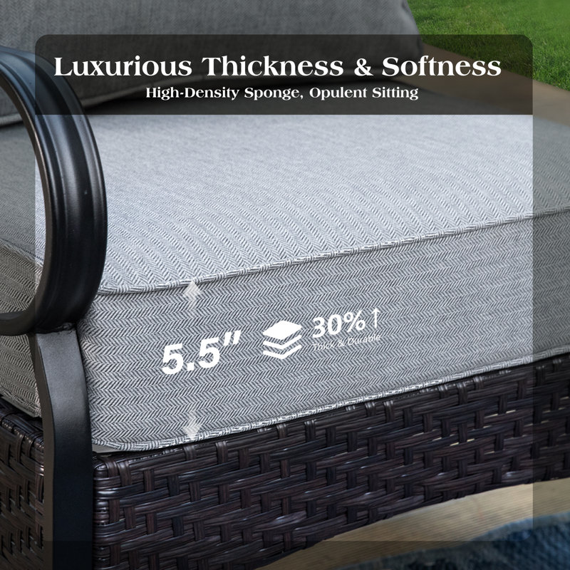 7 - Person Outdoor Seating Group With Rocking Lounge Chairs & Optional Fire Pit Table, No, Gray