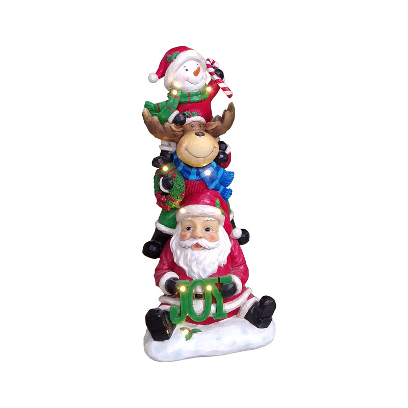 Stacking Snowman Elk Santa Christmas Resin Statue with LED Lights
