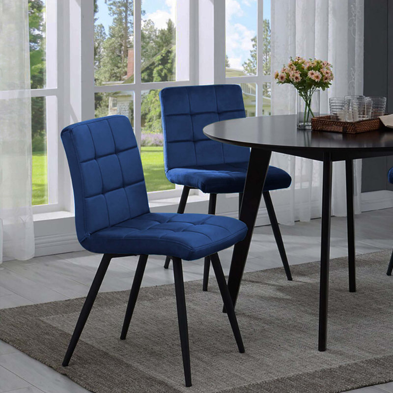 Leann Tufted Velvet Upholstered Back Side Chair, Dark Blue Velvet