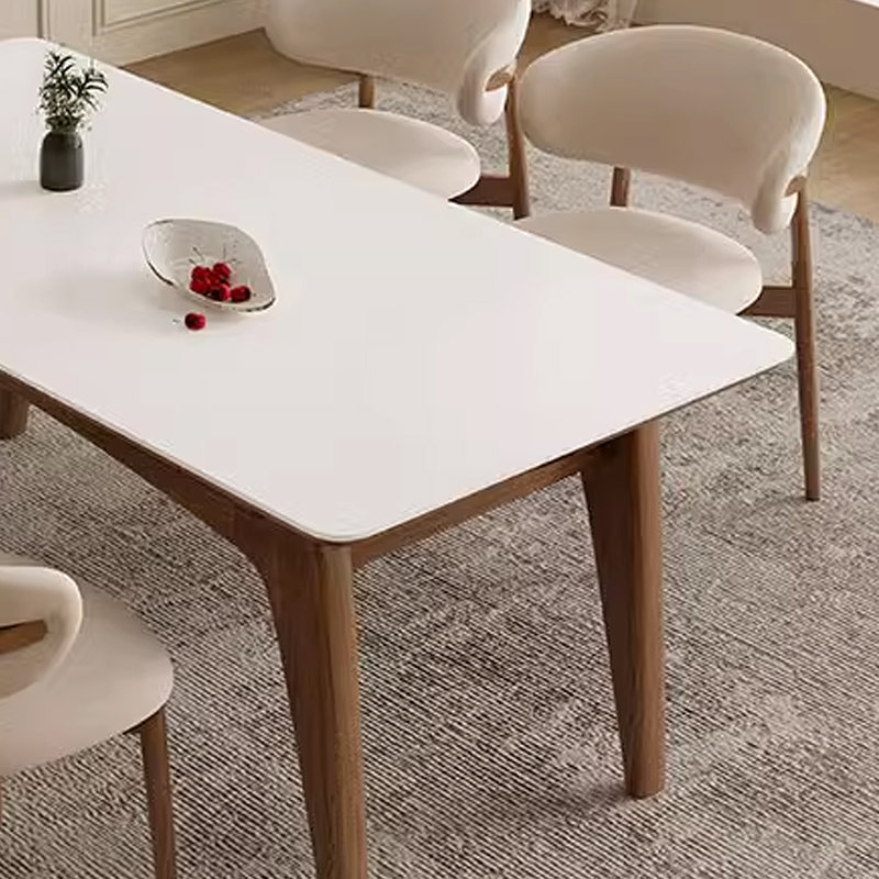 Nordic modern white rock plate dining table, 29.53"H x 70.87"L x 31.5"W