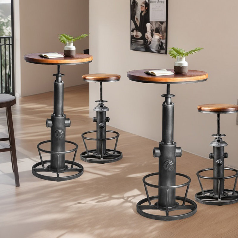 Dining Table Pine Round Solid Wood Top Metal Base Dining Table, Silver
