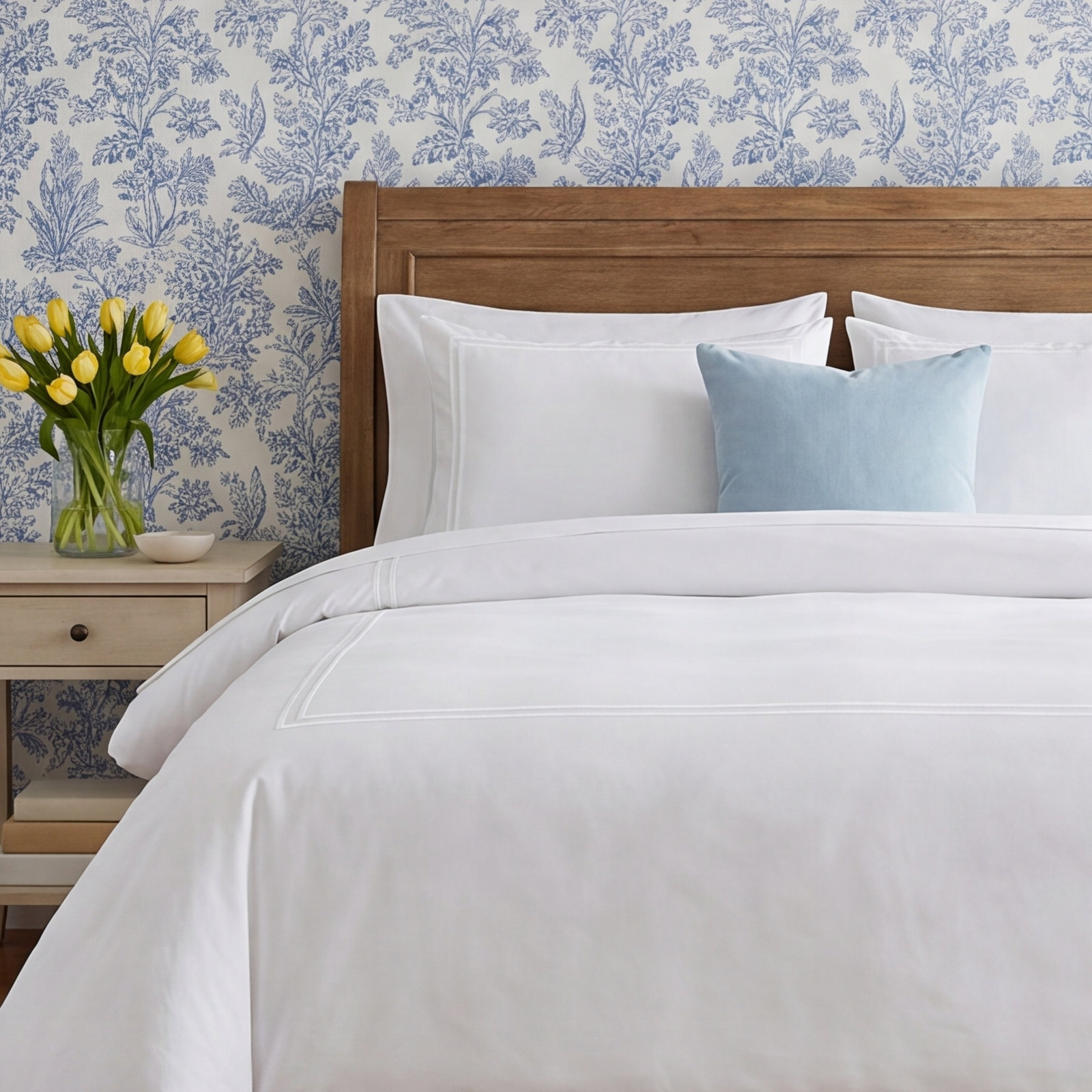 Azalia Cotton Duvet Cover Set, White, Full/Queen