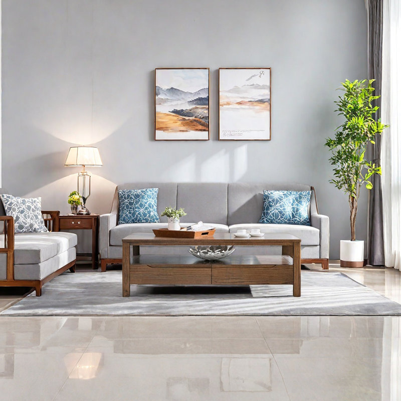 Solid Oak Coffee Table with Open Shelf, 17.71" H x 41.33" L x 21.65" W