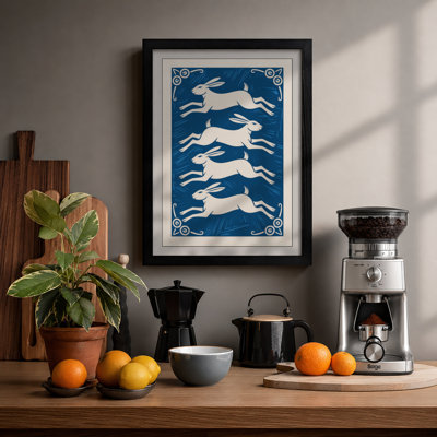 Leaping Rabbits Japandi - Framed Print