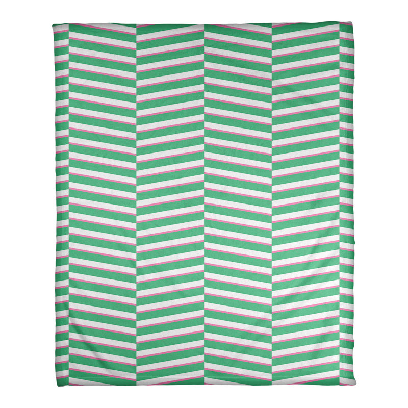 Couverture polaire rayures fracture, l 50 po x L 60 po, Vert et rose