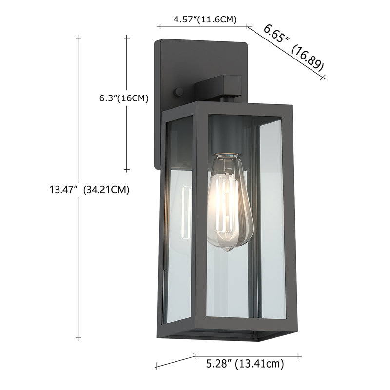 13"H Outdoor Wall Light with Matte Black Finish, 13.47" H x 5.28" W x 6.65" D