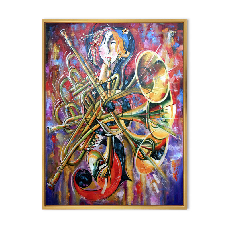 Impression abstraite multicolore sur toile - Bohème et éclectique, impression sur toile, Toile à cadre flottant doré