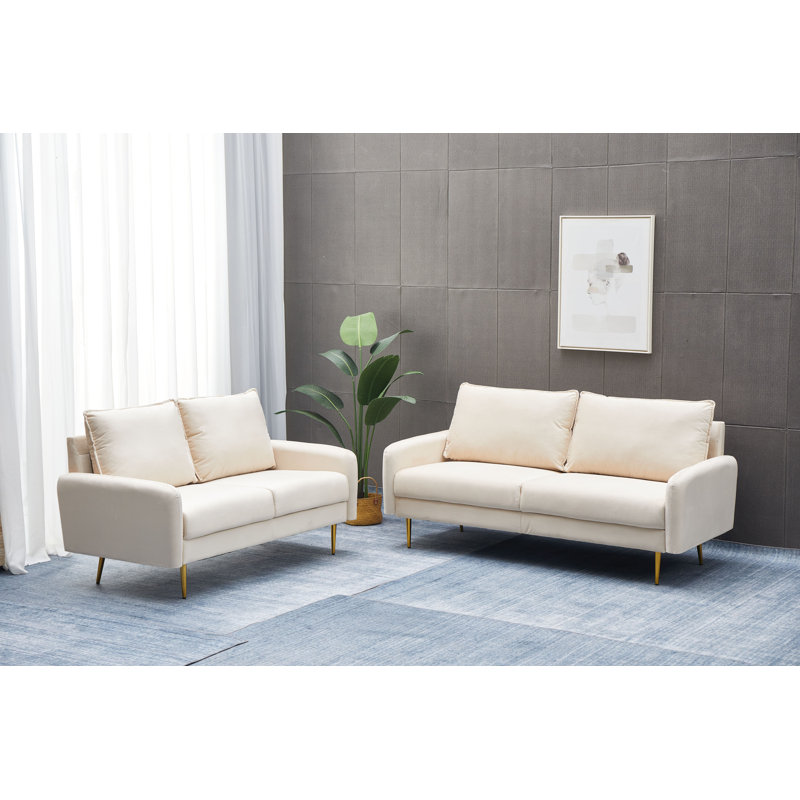 Ensemble de salon 2 pièces en velours, Velours beige