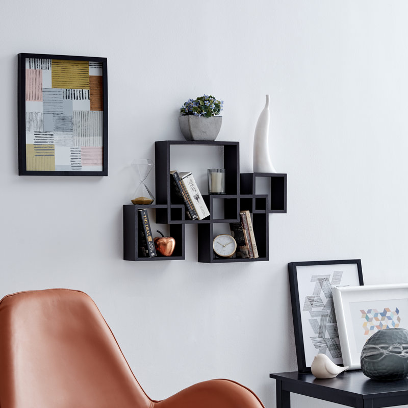 Intersecting Cube Accent Wall Shelf, Black