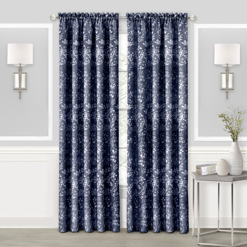 Dungall Polyester Semi-Sheer Single Curtain Panel, 52"W x 63"L, Navy