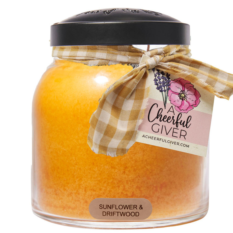 Sunflower & Driftwood Scented Yellow Jar Candle with Black Lid