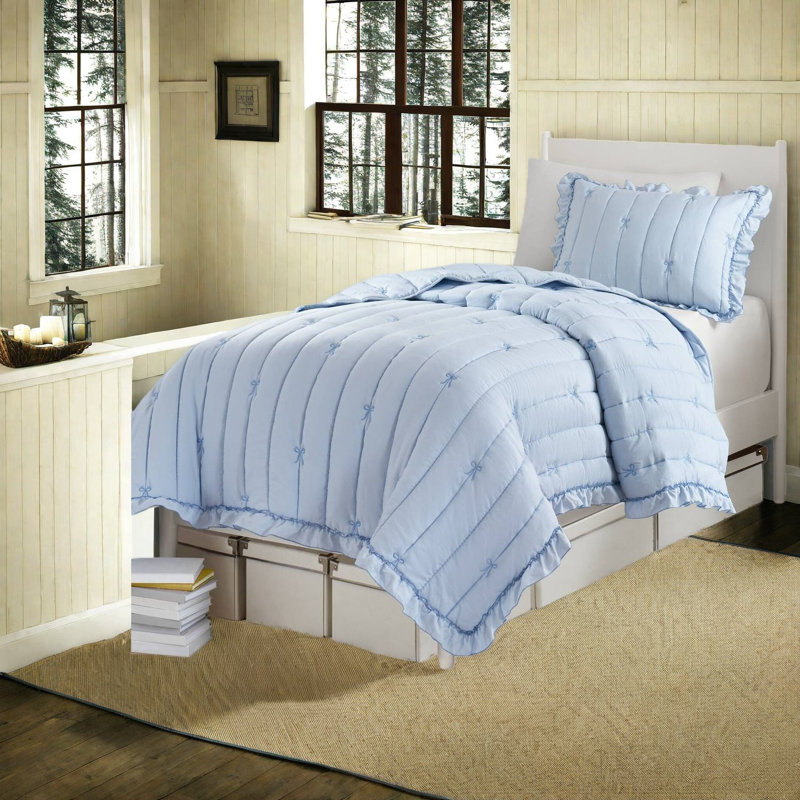 Charming Bow Embroidered Microfiber Bedding Sets For Youthful Spaces