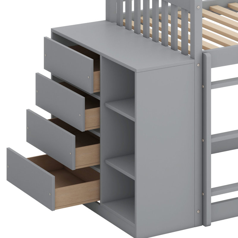 Lit superposé avec tiroirs et tablettes, Gris