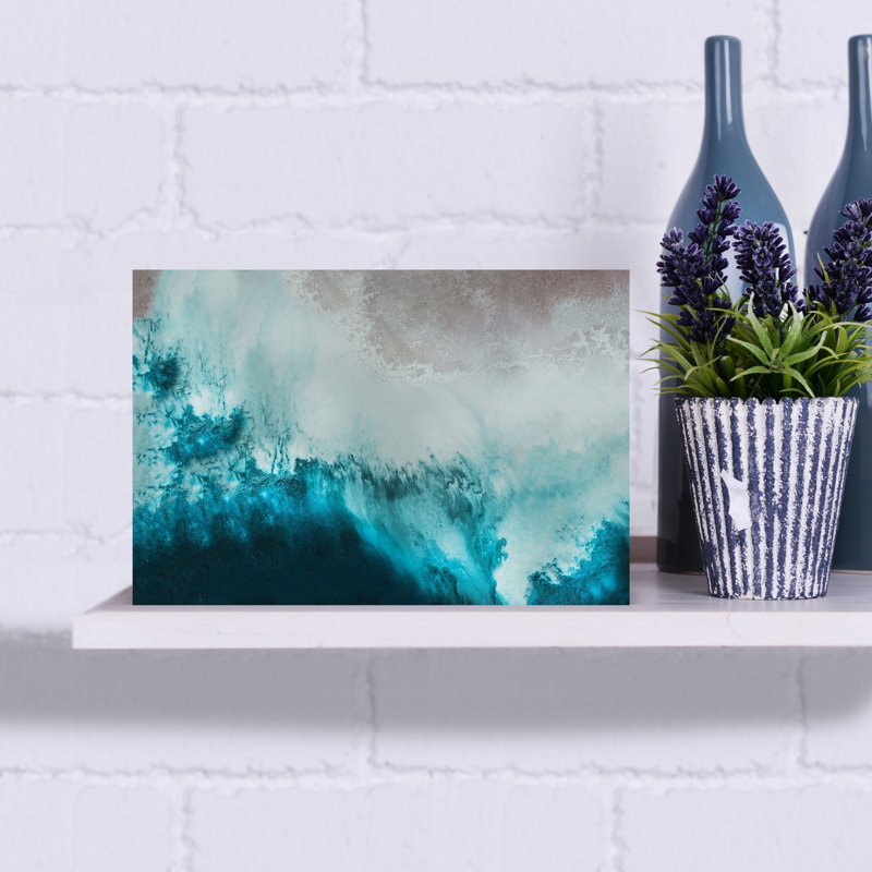 «Teal Beach», art dramatique abstrait, nature, plage vibrante, H 12 po x l 18 po