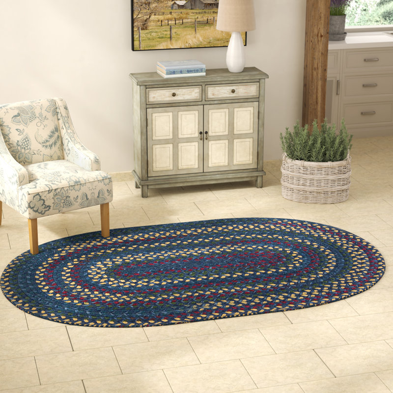 Tapis bleu tressé à motif géométrique Shyla, Oval 8 pi x 10 pi