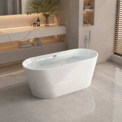 67" x 31.5" Acrylic Freestanding Soaking Bathtub Glossy White cUPC Chrome Drain