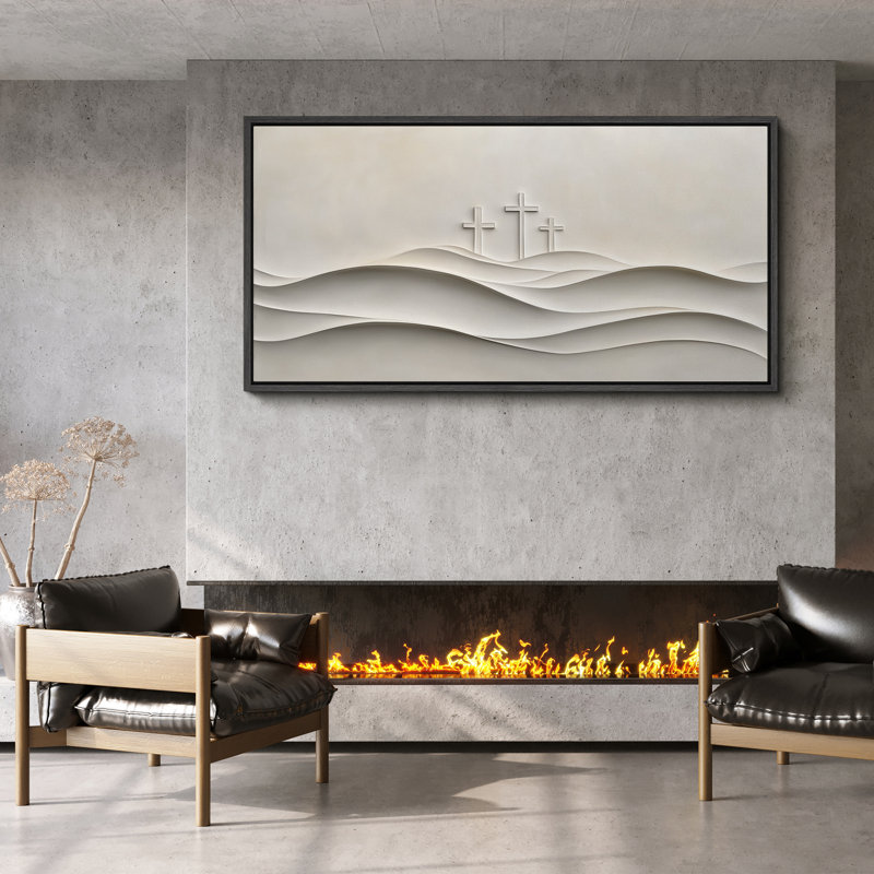 «Minimalist Three Crosses», art mural encadré sur toile, H 30 po x l 60 po, Noir