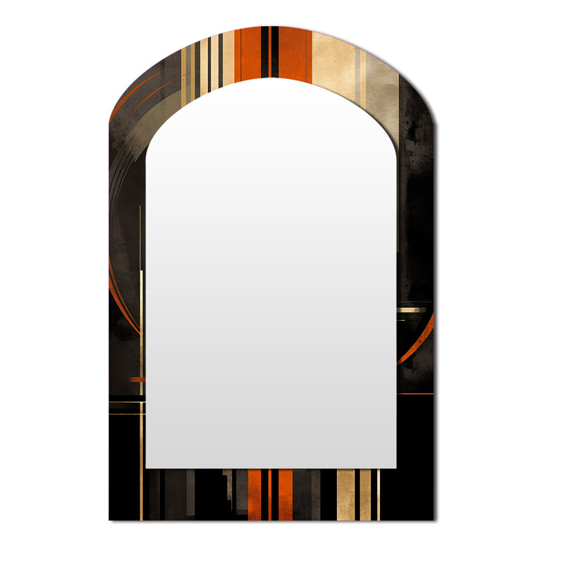 Orange And Grey Vectors I - Abstract Shapes Asymmetrical Mirror, Orange Arch Decorative Wall Mirror, Printed Metal Art