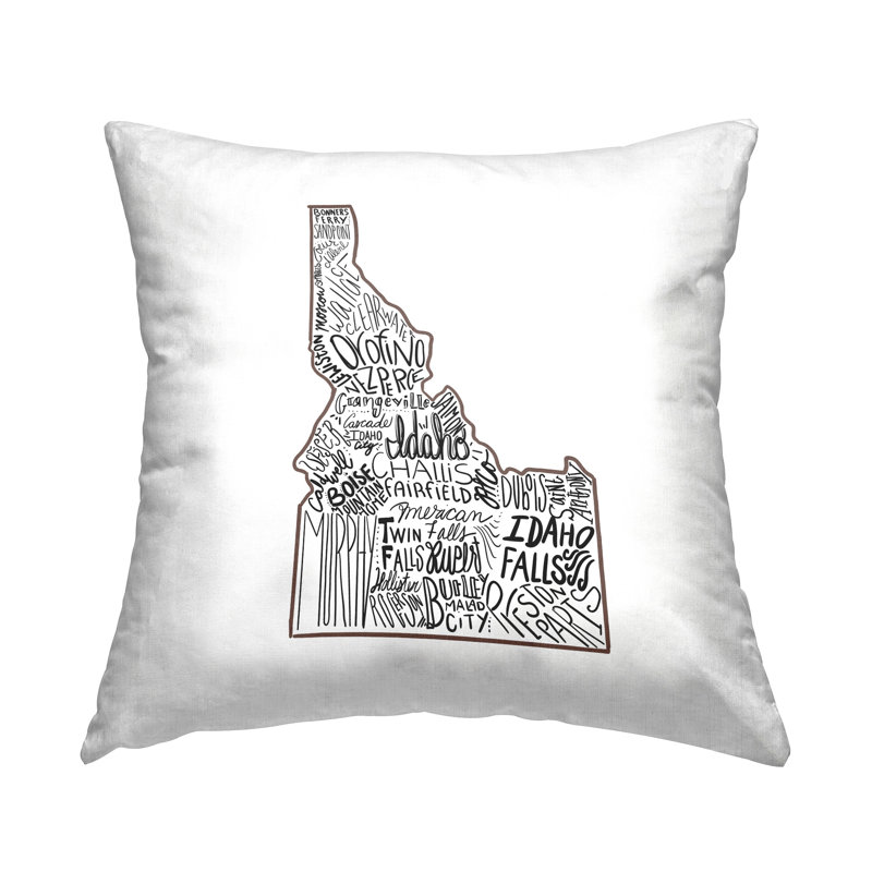 Idaho State Outline, diverses villes, impression de typographie, conception de coussins décoratifs par samedi soir