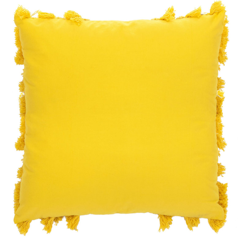 Yellow Cotton Fringed Square Accent Pillow