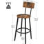 Tabourets de bar, ensemble de 2 chaises de bar rondes avec dossier, chaises de bar de 25,2 po pour îlot de cuisine, salle à manger, tabourets de bar à hauteur de comptoir, brun rustique et noir faciles à assembler