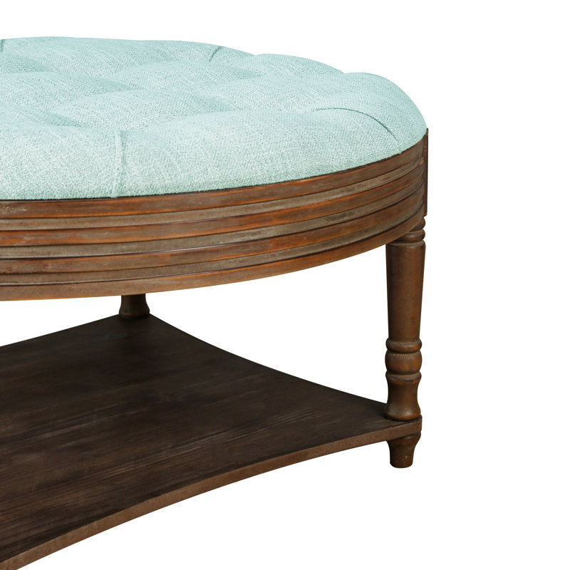 Corbi Indoor Faux Wood Large Round Ottoman, Blue