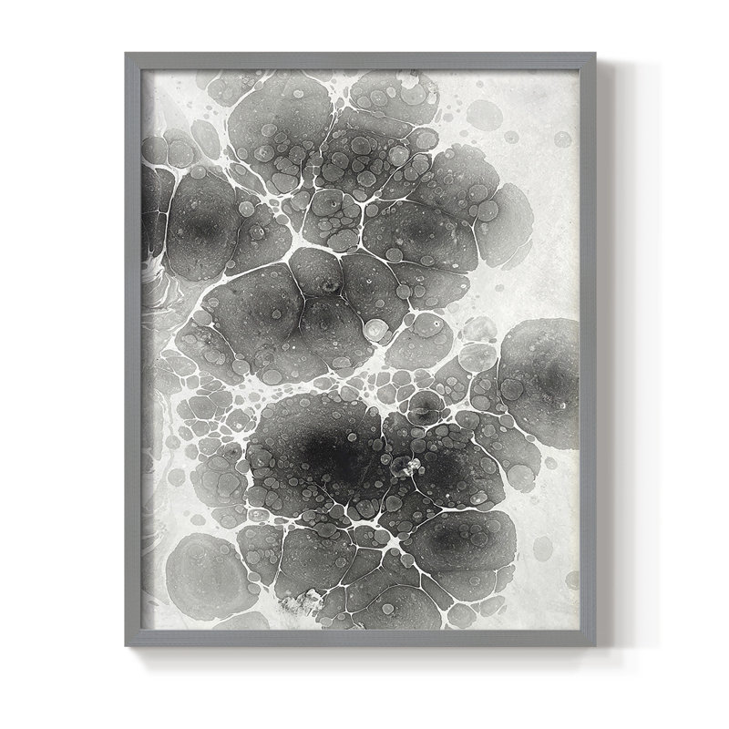 Marbling II Framed Print - Solid Wood, Gray, 11" H x 9" W