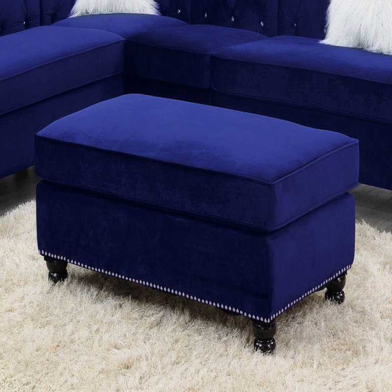 Repose-pieds en velours bleu indigo