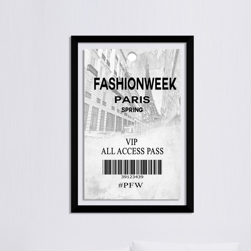 « mode week paris », art textuel sur toile, H 39,5 po x l 27,5 po x P 0,75 po, Acrylique avec cadre noir